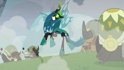 Size: 1920x1080 | Tagged: safe, screencap, queen chrysalis, yvette, changeling, changeling queen, yak, g4, the ending of the end, cloven hooves, female, male, ultimate chrysalis