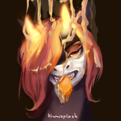 Size: 3000x3000 | Tagged: safe, artist:kiwwsplash, oc, oc only, pony, unicorn, bust, crying, grin, hair over one eye, high res, horn, mouth hold, signature, smiling, unicorn oc