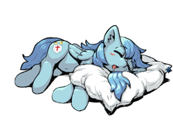 Size: 1040x761 | Tagged: safe, artist:archeryves, oc, oc only, oc:starglows, pegasus, pony, cute, pillow, simple background, sleeping, solo, white background