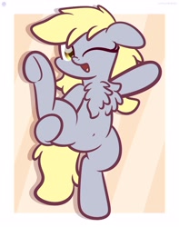Size: 2560x3250 | Tagged: dead source, safe, artist:php142, derpy hooves, pegasus, pony, g4, belly button, bipedal, chest fluff, cute, derpabetes, featureless crotch, female, high res, i字バランス部, long mane, mare, meme, one eye closed, open mouth, raised hoof, raised leg, solo, standing, standing on one leg, standing on two hooves, standing splits, wink