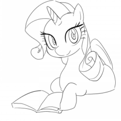 Size: 336x336 | Tagged: source needed, safe, artist:haden-2375, edit, editor:age3rcm, rarity, pony, g4, animated, black and white, book, cute, female, frame by frame, gif, grayscale, lineart, mare, monochrome, raribetes, simple background, solo