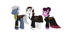 Size: 1600x919 | Tagged: safe, artist:mr100dragon100, bat pony, vampire, vampony, bat wings, clothes, female, guard, looking at you, male, mare, simple background, smiling, stallion, transparent background, wings