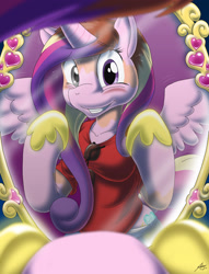 Size: 1772x2325 | Tagged: safe, artist:catmonkshiro, princess cadance, oc, alicorn, human, anthro, g4, arm hooves, breasts, busty princess cadance, clothes, commission, cutie mark, digital art, female, grin, horn, human to pony, mid-transformation, mirror, offscreen character, pov, reflection, smiling, solo, sunglasses, tail, transformation, wings