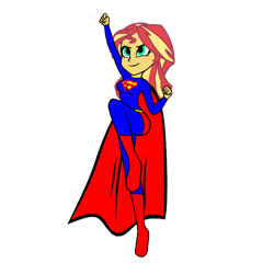 Size: 768x768 | Tagged: safe, artist:thatradhedgehog, sunset shimmer, equestria girls, g4, crossover, female, male, solo, superman, transparent background