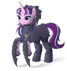 Size: 1000x1064 | Tagged: safe, artist:vyazinrei, starlight glimmer, pony, unicorn, g4, armor, fangs, makeup, solo