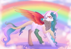 Size: 1920x1320 | Tagged: safe, artist:nightingalewolfie, oc, oc only, hybrid, female, interspecies offspring, offspring, parent:discord, parent:princess celestia, parents:dislestia, solo