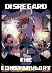 Size: 600x852 | Tagged: safe, artist:php104, edit, oc, oc only, oc:littlepip, earth pony, pony, unicorn, fallout equestria, caption, clothes, fanfic, fanfic art, female, fuck the police, hooves, horn, image macro, jumpsuit, male, mare, meme, open mouth, pipboy, pipbuck, stallion, text, vault suit