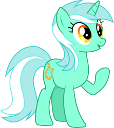 Size: 3000x3373 | Tagged: safe, artist:cloudy glow, artist:parclytaxel, lyra heartstrings, pony, unicorn, g4, .ai available, female, high res, mare, open mouth, open smile, raised hoof, recolor, simple background, smiling, solo, transparent background, vector