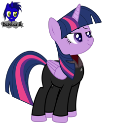 Size: 3840x4154 | Tagged: safe, artist:damlanil, twilight sparkle, alicorn, pony, g4, clothes, commission, female, horn, mare, show accurate, simple background, solo, star trek, starfleet uniform, transparent background, twilight sparkle (alicorn), uniform, vector, wings