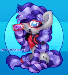 Size: 856x933 | Tagged: safe, artist:sickly-sour, oc, oc only, oc:cinnabyte, pony, adorkable, bandana, cinnabetes, cute, dork, energy drink, gaming headset, glasses, headphones, headset, solo