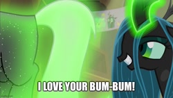 Size: 800x450 | Tagged: safe, edit, edited screencap, screencap, lord tirek, queen chrysalis, centaur, changeling, changeling queen, frenemies (episode), g4, season 9, butt, caption, eyes on the prize, female, glowing horn, horn, image macro, looking at butt, magic, magic aura, male, out of context, plot, ship:chrysirek, shipping, straight, telekinesis, text, tirump, you know for kids