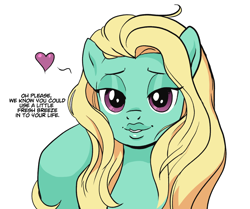 Size: 1196x1000 | Tagged: safe, artist:pencils, zephyr breeze, pegasus, pony, g4, alternate hairstyle, bedroom eyes, femboy, floating heart, girly, heart, human lips, looking at you, loose hair, male, profile, simple background, stallion, text