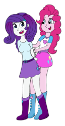 Size: 557x1080 | Tagged: safe, artist:alviniscute, pinkie pie, rarity, equestria girls, g4, arm behind back, arrested, clothes, cuffs, legs, simple background, skirt, transparent background