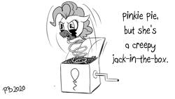 Size: 1200x675 | Tagged: safe, artist:pony-berserker, pinkie pie, pony-berserker's twitter sketches, g4, creepy, jack-in-the-box, kill it with fire, nightmare fuel, nightmare night, not pinkamena, objectification