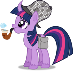 Size: 6176x6000 | Tagged: safe, artist:frownfactory, twilight sparkle, pony, unicorn, g4, mmmystery on the friendship express, bubble, bubble pipe, curved horn, deerstalker, detective, female, hat, horn, mare, pipe, sherlock holmes, sherlock sparkle, simple background, solo, transparent background, vector