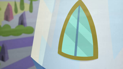 Size: 1280x720 | Tagged: safe, screencap, g4, the ending of the end, background, bush, crystal castle, crystal empire, no pony, scenic ponyville, tree, window