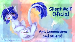 Size: 1440x810 | Tagged: safe, artist:kristelchan-oficial, oc, oc only, oc:silent wolf, pony, unicorn, abstract background, horn, leonine tail, solo, unicorn oc
