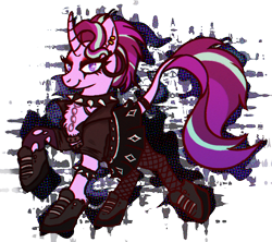 Size: 1086x965 | Tagged: safe, artist:oriando, gameloft, starlight glimmer, classical unicorn, pony, unicorn, g4, alternate hairstyle, choker, clothes, edgelight glimmer, fishnets, gameloft interpretation, horn, leonine tail, piercing, punk, shoes, simple background, solo, spiked choker, spiked wristband, transparent background, wristband
