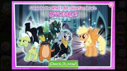 Size: 667x375 | Tagged: safe, gameloft, idw, applejack, granny smith, tagma, the headless horse, zecora, bat pony, changeling, earth pony, hamster, headless horse, pony, zebra, g4, advertisement, applebat, bat ponified, changeling officer, clothes, collection, costume, female, halloween, hamster of pygolia, headless, holiday, idw showified, male, mare, mirror universe, nightmare night costume, race swap