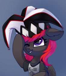 Size: 2280x2596 | Tagged: safe, artist:taneysha, oc, oc only, pegasus, pony, cute, hat, high res, jester hat, one eye closed, solo