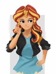 Size: 900x1200 | Tagged: safe, artist:qzygugu, sunset shimmer, human, equestria girls, g4, hand on hip, human coloration, humanized, solo