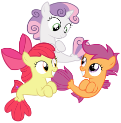 Size: 9000x9200 | Tagged: safe, artist:tardifice, apple bloom, scootaloo, sweetie belle, pony, seapony (g4), g4, surf and/or turf, absurd resolution, cutie mark crusaders, sea-mcs, seaponified, seapony apple bloom, seapony scootaloo, seapony sweetie belle, simple background, species swap, transparent background, vector