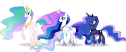 Size: 1920x795 | Tagged: safe, artist:helenosprime, princess celestia, princess luna, oc, oc:etheria, alicorn, pony, g4, female, mare, siblings, simple background, sisters, transparent background