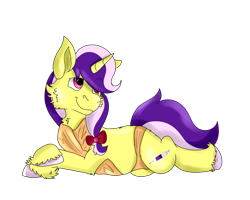 Size: 2500x2000 | Tagged: safe, artist:euspuche, oc, oc only, oc:scopola mina, pony, unicorn, cheek fluff, clothes, female, high res, looking up, lying down, mare, pose, simple background, smiling, solo, swimsuit, transparent background