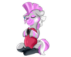 Size: 2500x2000 | Tagged: safe, artist:euspuche, oc, oc only, oc:chifundo, pony, zebra, fallout equestria, fallout equestria: dead tree, clothes, eyes closed, female, high res, lotus position, mare, pose, simple background, smiling, solo, swimsuit, transparent background