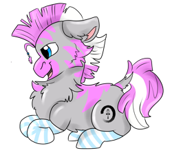 Size: 2221x1968 | Tagged: safe, artist:euspuche, oc, oc only, oc:chifundo, pony, zebra, fallout equestria, fallout equestria: dead tree, chest fluff, clothes, female, mare, pose, simple background, smiling, socks, solo, striped socks, transparent background