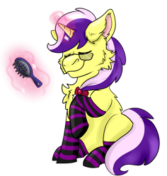 Size: 1796x1900 | Tagged: safe, artist:euspuche, oc, oc only, oc:scopola mina, pony, fallout equestria, fallout equestria: dead tree, brush, cheek fluff, chest fluff, clothes, female, mare, pose, simple background, smiling, socks, solo, striped socks, transparent background