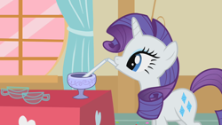 Size: 1280x720 | Tagged: safe, screencap, rarity, pony, unicorn, g4, party of one, drinking, female, mare, solo