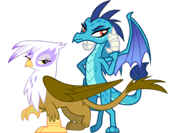 Size: 2592x1984 | Tagged: safe, artist:davidsfire, artist:peachspices, edit, gilda, princess ember, dragon, griffon, g4, griffon the brush off, bedroom eyes, dragoness, duo, duo female, female, high res, looking at you, simple background, smiling, smiling at you, transparent background, vector
