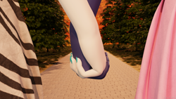 Size: 5760x3240 | Tagged: safe, artist:hunterz263, oc, oc only, oc:aurora starling, oc:midnight music, anthro, plantigrade anthro, 3d, 5k, anthroponiessfm's birthday, blender, clothes, female, holding hands, lesbian, not sfm, outdoors, park, skirt, tree, zebra print