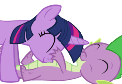 Size: 1280x880 | Tagged: safe, artist:ursamanner, spike, twilight sparkle, dragon, pony, unicorn, g4, ^^, animated, belly, belly tickling, bellyrubs, cute, daaaaaaaaaaaw, eyes closed, gif, happy, lying down, nuzzling, on back, show accurate, simple background, smiling, spikabetes, spikelove, twiabetes, unicorn twilight, white background
