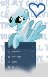 Size: 541x859 | Tagged: safe, artist:ask-fleetfoot, fleetfoot, pegasus, pony, g4, alternate hairstyle, ask-fleetfoot, blue coat, blue mane, blue tail, female, green eyes, mare, show accurate, solo, tail, two toned mane, white mane, white tail, wings