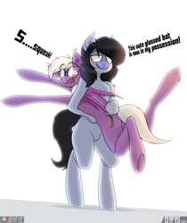 Size: 4300x5120 | Tagged: safe, artist:difis, oc, oc only, oc:mitzy, oc:pinkfull night, bat pony, pony, bat pony oc, bat wings, blushing, fangs, female, freckles, glasses, grabbing, mare, squeak, teenager, text, wings
