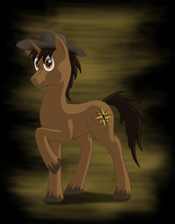 Size: 1496x1920 | Tagged: safe, artist:nebulastar985, oc, oc only, earth pony, pony, unicorn, fanfic:midnight star, abstract background, brown coat, brown fur, brown mane, earth pony oc, horn, male, solo, stallion, unicorn oc, unshorn fetlocks