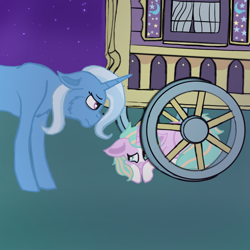 Size: 768x768 | Tagged: safe, artist:credencethedemon, trixie, oc, pony, unicorn, g4, foal, homeless, trixie's wagon