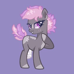 Size: 768x768 | Tagged: safe, artist:dellieses, oc, oc only, earth pony, pony, base used, colored hooves, earth pony oc, eyelashes, female, grin, hoof on chest, mare, purple background, simple background, smiling, solo