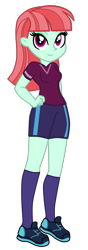 Size: 777x2212 | Tagged: safe, artist:gmaplay, melon mint, equestria girls, g4, background human, clothes, crystal prep academy uniform, female, gym shorts, hand on hip, happy, looking at you, school uniform, shirt, shoes, shorts, simple background, smiling, sneakers, socks, solo, sports shorts, t-shirt, transparent background