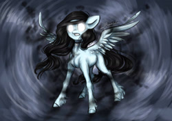 Size: 2048x1447 | Tagged: safe, artist:cvanilda, oc, oc only, oc:sky secret, pegasus, pony, female, glowing eyes, mare, pegasus oc, signature, solo, wings