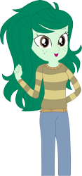 Size: 2665x5679 | Tagged: safe, artist:marcorulezzz, wallflower blush, equestria girls, g4, clothes, cute, female, flowerbetes, freckles, high res, open mouth, open smile, pants, simple background, smiling, solo, sweater, transparent background