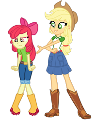 Size: 1045x1320 | Tagged: safe, artist:gmaplay, apple bloom, applejack, equestria girls, g4, my little pony equestria girls: better together, apple bloom is not amused, simple background, transparent background, unamused