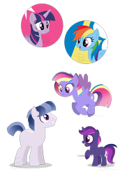 Size: 818x1122 | Tagged: safe, artist:pegasister64, rainbow dash, twilight sparkle, oc, oc:gilded shield, oc:violet shade, oc:vista rush, alicorn, earth pony, pegasus, pony, unicorn, g4, base used, colt, female, lesbian, magical lesbian spawn, male, mare, offspring, parent:rainbow dash, parent:twilight sparkle, parents:twidash, ship:twidash, shipping, simple background, stallion, transparent background, twilight sparkle (alicorn)