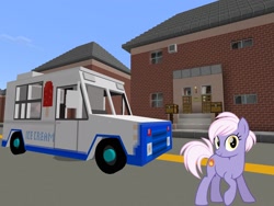 Size: 2048x1536 | Tagged: safe, artist:cheezedoodle96, artist:topsangtheman, edit, burning passion, earth pony, pony, g4, house, ice cream truck, looking at you, minecraft, solo