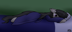 Size: 1832x816 | Tagged: safe, artist:the-furry-railfan, octavia melody, earth pony, pony, g4, bathrobe, bed, bedroom, clothes, lying down, messy mane, on bed, pillow, prone, resting, robe, tired