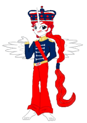 Size: 426x597 | Tagged: safe, artist:loomytyranny, oc, alicorn, hybrid, equestria girls, g4, 1000 hours in ms paint, barefoot, briston empire, britain, crown, feet, jewelry, monarchy, png, ponytail, regalia, solo, tyrant, wings