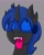 Size: 1620x2048 | Tagged: safe, artist:askhypnoswirl, oc, oc only, oc:swift dawn, changeling, pony, :p, blue changeling, blue eyes, changeling oc, commission, fangs, gray background, hypnogear, hypnosis, hypnotized, kaa eyes, male, open mouth, simple background, solo, stallion, tongue out, visor