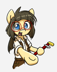 Size: 454x574 | Tagged: safe, artist:spheedc, oc, oc only, oc:sphee, earth pony, semi-anthro, arm hooves, clothes, digital art, glasses, simple background, solo, white background, wrench